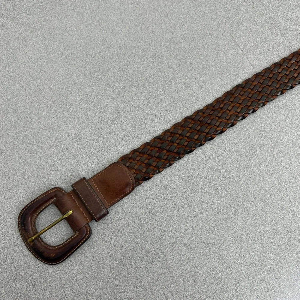 Vtg Coach Belt Women Medium British Tan Braided Woven Leather Boho Wide 3851